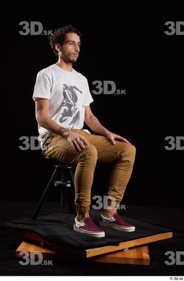 Whole Body Man White Shirt Trousers Slim Sitting Studio photo references