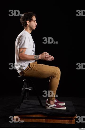 Whole Body Man White Shirt Trousers Slim Sitting Studio photo references