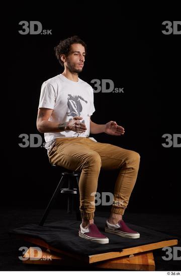 Whole Body Man White Shirt Trousers Slim Sitting Studio photo references