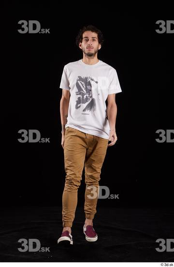 Whole Body Man White Shirt Trousers Slim Walking Studio photo references