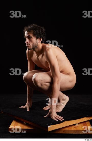 Whole Body Man White Nude Slim Kneeling Studio photo references