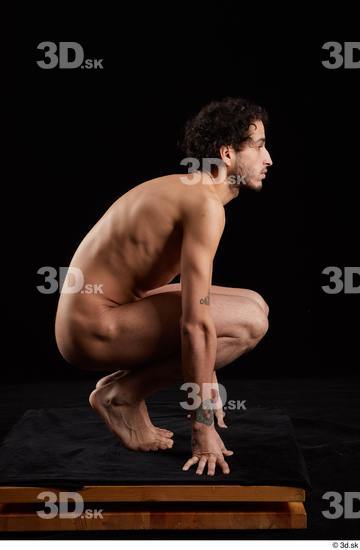 Whole Body Man White Nude Slim Kneeling Studio photo references