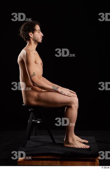 Whole Body Man White Nude Slim Sitting Studio photo references