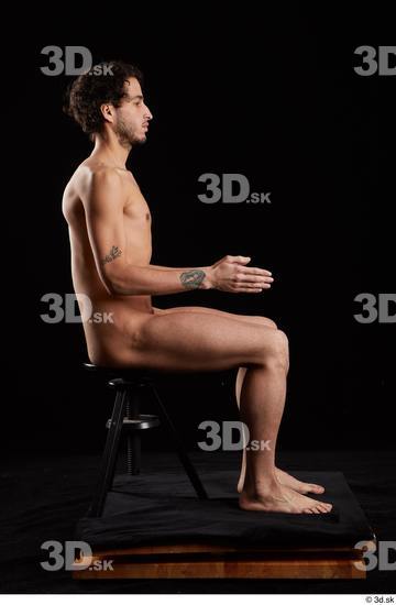 Whole Body Man White Nude Slim Sitting Studio photo references