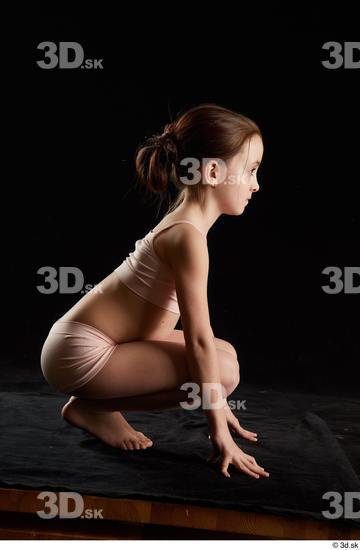 Whole Body Woman White Underwear Slim Kneeling Studio photo references