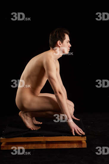 Whole Body Man White Nude Slim Kneeling Studio photo references