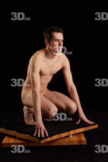 Whole Body Man White Nude Slim Kneeling Studio photo references