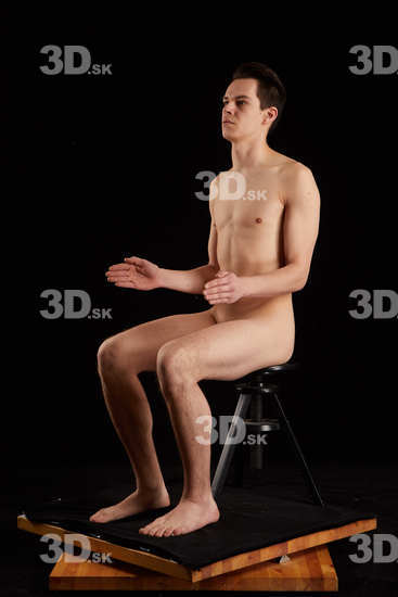 Whole Body Man White Nude Slim Sitting Studio photo references