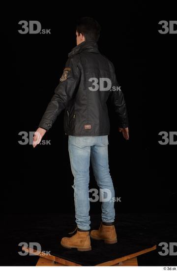 Whole Body Man White Shirt T shirt Jeans Jacket Slim Standing Studio photo references