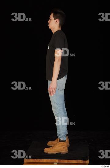 Whole Body Man White Shirt T shirt Jeans Slim Standing Studio photo references