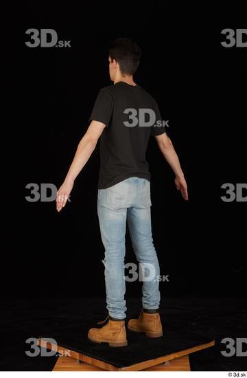 Whole Body Man White Shirt T shirt Jeans Slim Standing Studio photo references