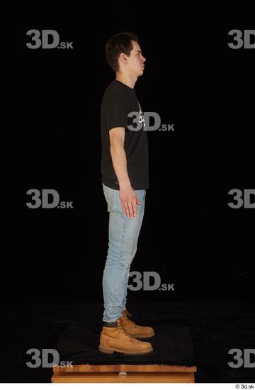 Whole Body Man White Shirt T shirt Jeans Slim Standing Studio photo references