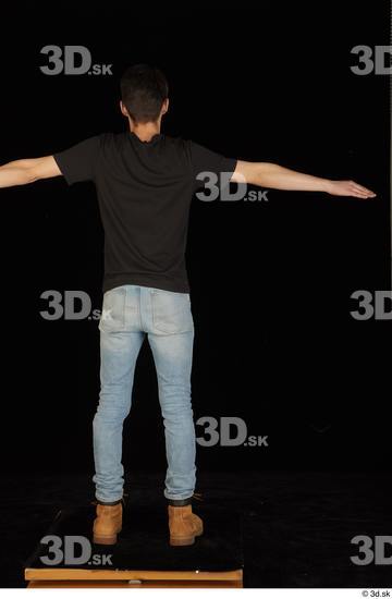 Whole Body Man White Shirt T shirt Jeans Slim Standing Studio photo references