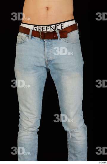 Thigh Man White Jeans Belt Slim Studio photo references