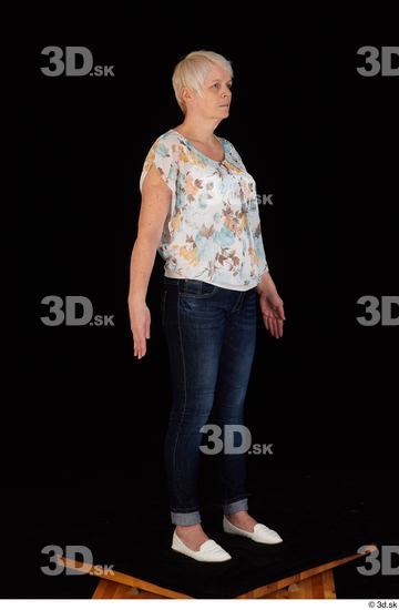 Whole Body Woman White Shoes Jeans Chubby Standing Top Studio photo references