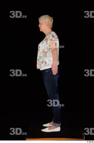 Whole Body Woman White Shoes Jeans Chubby Standing Top Studio photo references