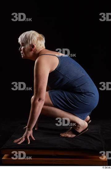 Whole Body Woman White Shoes Jeans Dress Chubby Kneeling Studio photo references