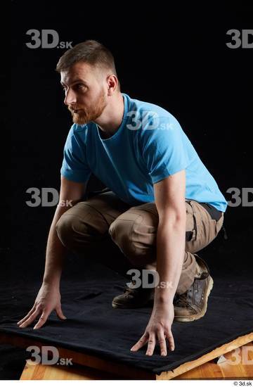 Whole Body Man White Shoes Shirt Trousers Average Kneeling Studio photo references