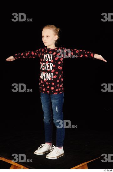 Whole Body Woman Shirt Jeans Slim Standing Studio photo references