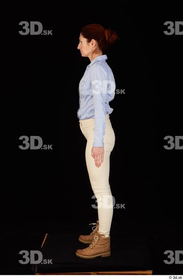 Whole Body Woman White Casual Shirt Jeans Slim Pregnant Standing Studio photo references