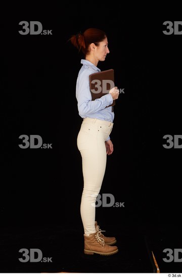 Whole Body Woman White Casual Shirt Jeans Slim Pregnant Standing Studio photo references