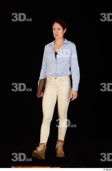 Whole Body Woman White Casual Shirt Jeans Slim Pregnant Standing Studio photo references