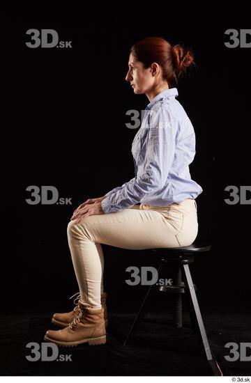 Whole Body Woman White Casual Shirt Jeans Slim Pregnant Kneeling Studio photo references