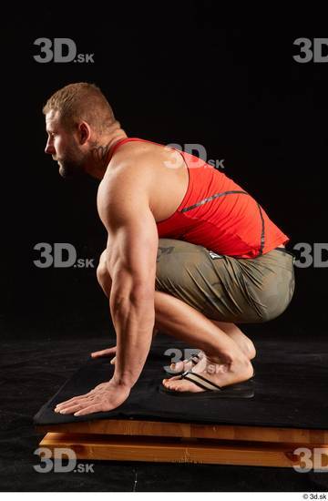 Whole Body Man White Shorts Muscular Kneeling Top Studio photo references