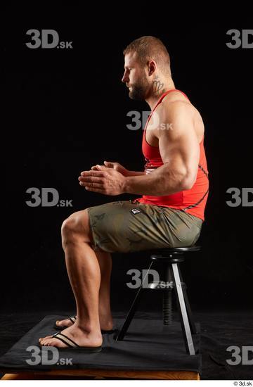 Whole Body Man White Shorts Muscular Sitting Top Studio photo references