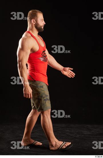 Whole Body Man White Shorts Muscular Walking Top Studio photo references