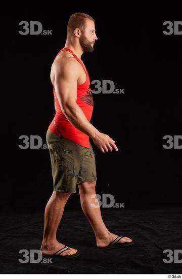 Whole Body Man White Shorts Muscular Walking Top Studio photo references