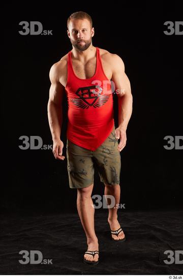 Whole Body Man White Shorts Muscular Walking Top Studio photo references
