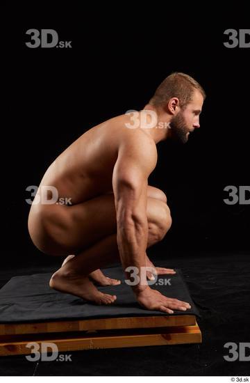 Whole Body Man White Nude Muscular Kneeling Studio photo references