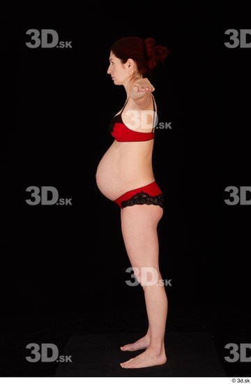 Whole Body Woman T poses White Underwear Bra Pregnant Standing Panties Studio photo references