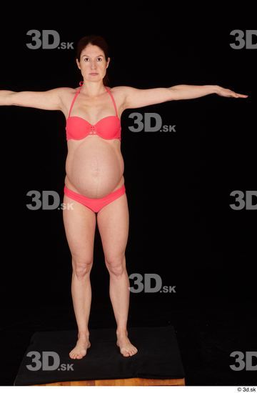 Whole Body Woman T poses White Swimsuit Bra Pregnant Standing Panties Studio photo references