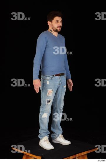 Whole Body Man White Sweatshirt Jeans Slim Standing Studio photo references