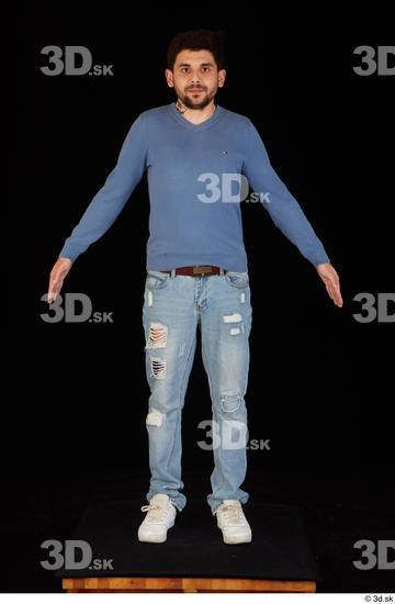 Whole Body Man White Sweatshirt Jeans Slim Standing Studio photo references