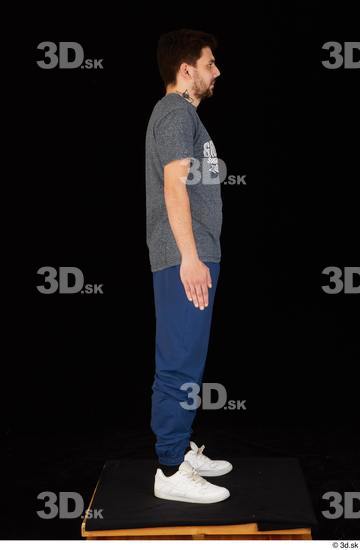 Whole Body Man White Shirt T shirt Pants Slim Standing Studio photo references