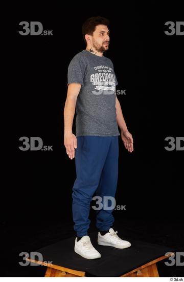 Whole Body Man White Shirt T shirt Pants Slim Standing Studio photo references