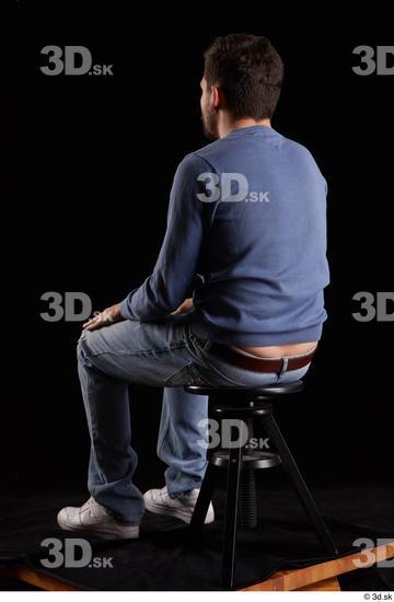 Whole Body Man White Sweatshirt Jeans Slim Sitting Studio photo references