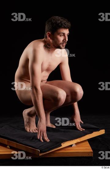 Whole Body Man White Nude Slim Kneeling Studio photo references