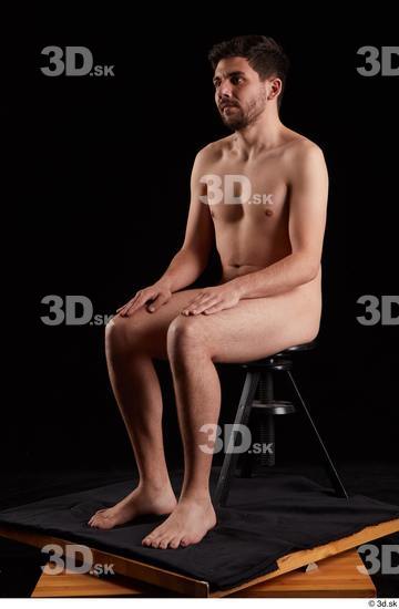 Whole Body Man White Nude Slim Sitting Studio photo references