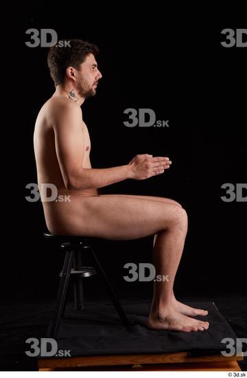 Whole Body Man White Nude Slim Sitting Studio photo references