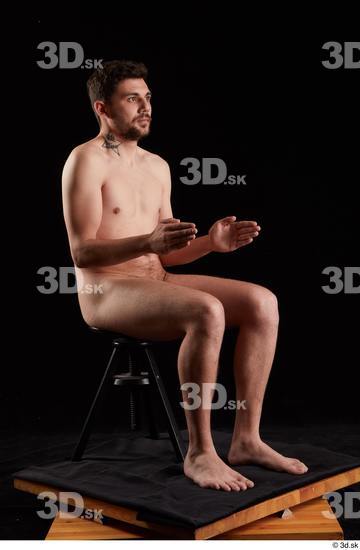 Whole Body Man White Nude Slim Sitting Studio photo references