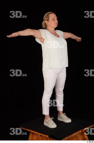 Whole Body Woman T poses White Pants Chubby Standing Top Studio photo references