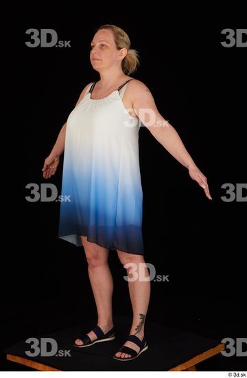 Whole Body Woman White Dress Chubby Standing Studio photo references