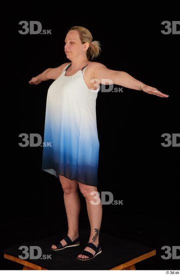 Whole Body Woman T poses White Dress Chubby Standing Studio photo references