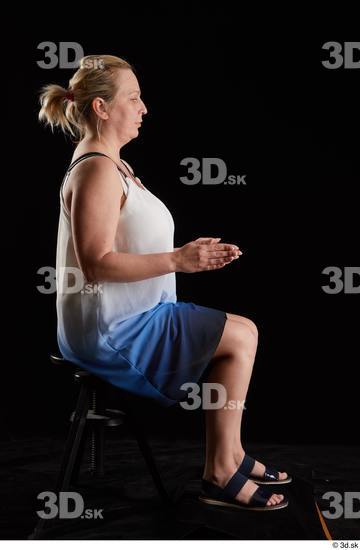 Whole Body Woman White Dress Chubby Sitting Studio photo references