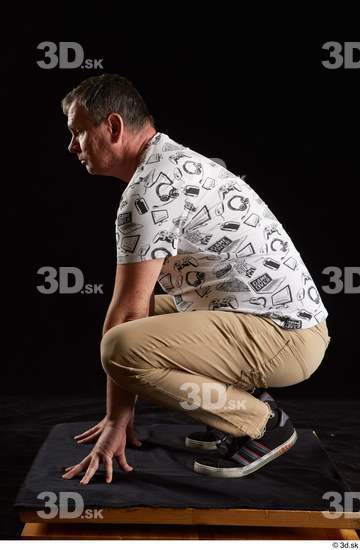 Whole Body Man White Shirt Trousers Chubby Kneeling Studio photo references