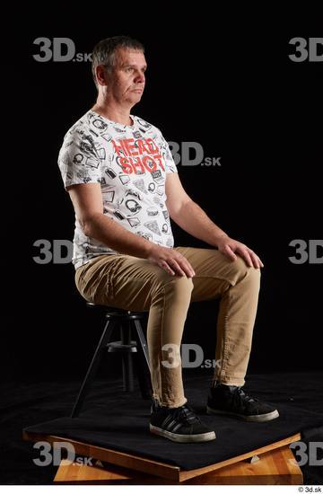 Whole Body Man White Shirt Trousers Chubby Sitting Studio photo references